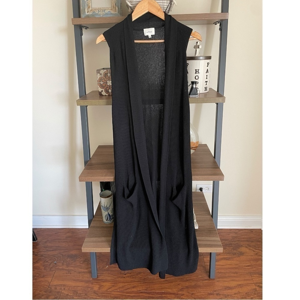 Aritzia Long-line Woven Black Open Front Sweater, M - Picture 4 of 16